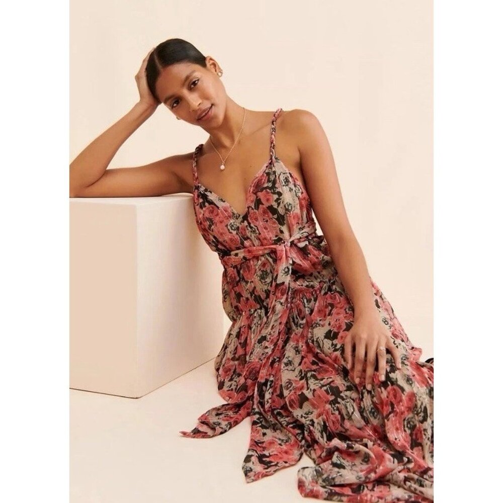 ASTR the Label Eartha Floral Tiered Maxi Dress M Multicolor Taupe Pink Beautiful - Picture 4 of 16